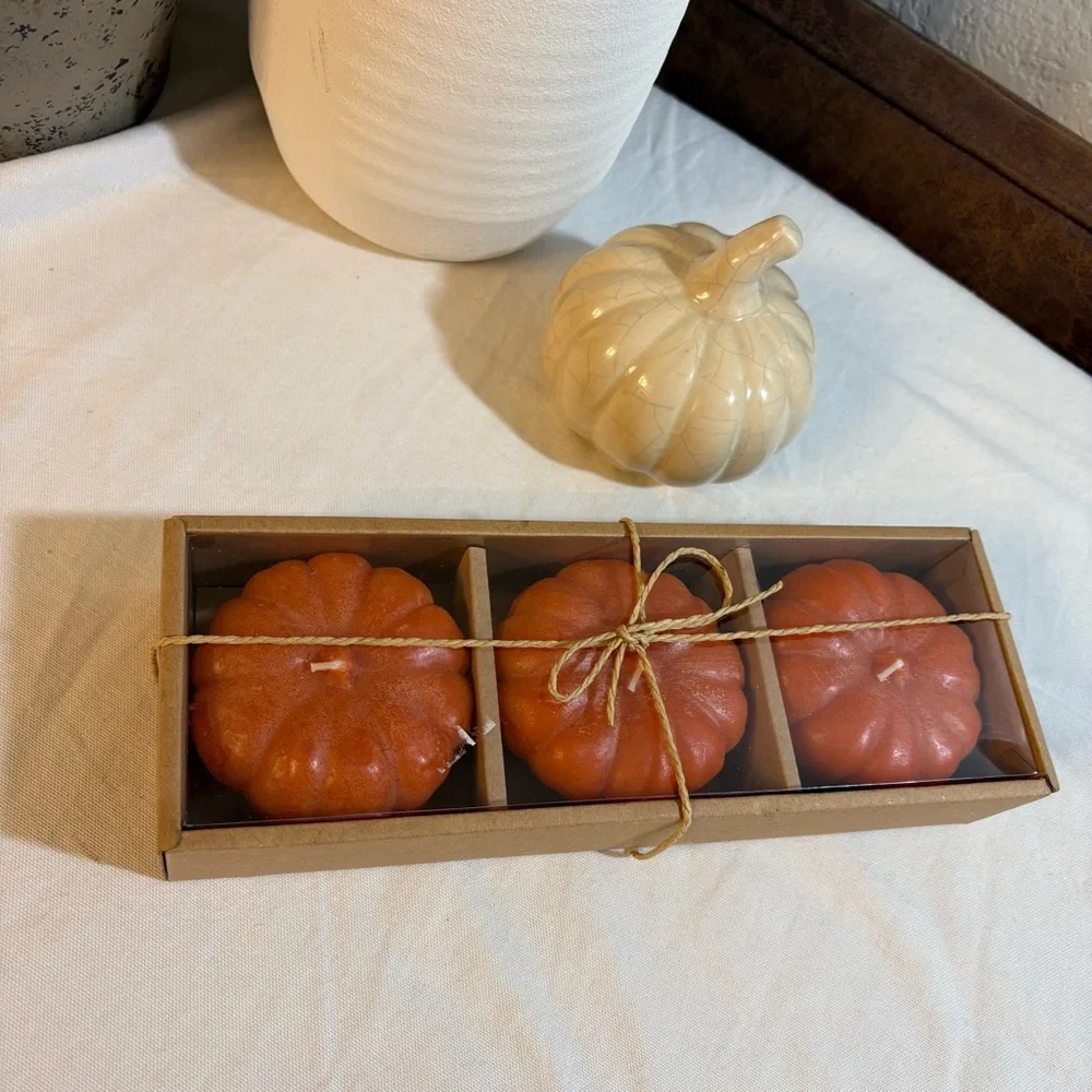 Crate&Barrel Pumpkin Candle Trio NEW IN BOX